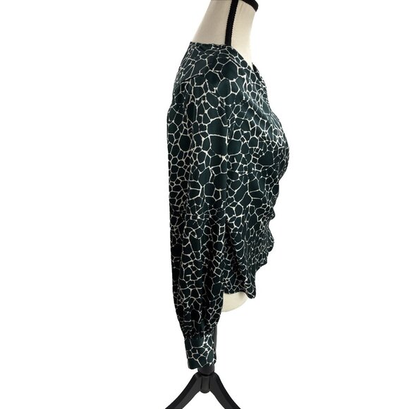 Worthington Womens Size XS Wrap Blouse Green White Animal Print Long Sleeve Top - Picture 4 of 7